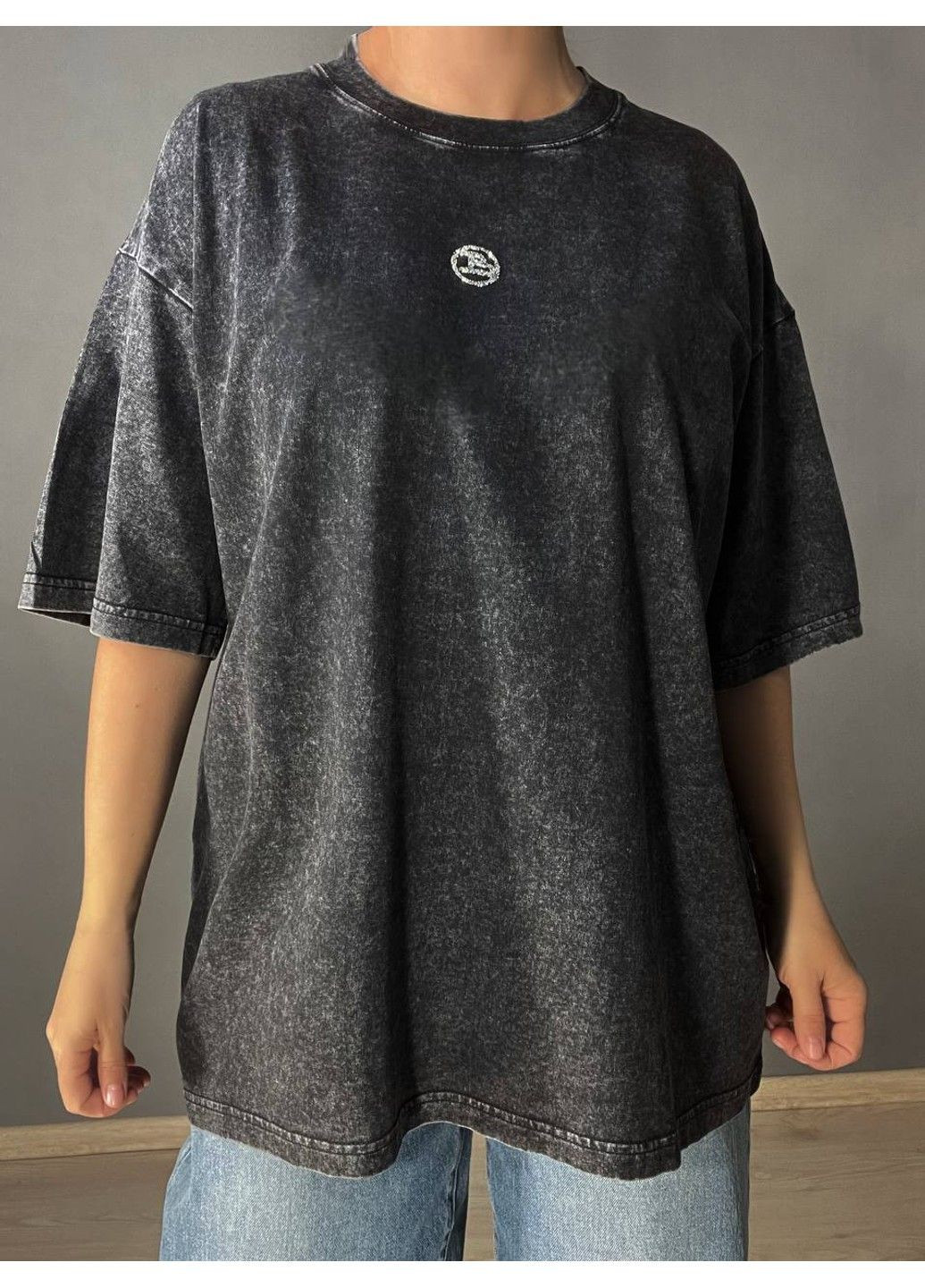 Футболка женская A-N 26089 тай-дай оверсайз с камнями буква B No Brand - (333251730)