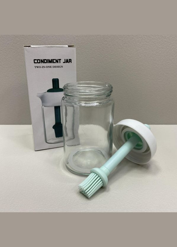 Емкость для масла с силиконовой кисточкой стеклянная 250 мл OB-25/6256 прозрачная с бирюзовой A-Plus (317203826)