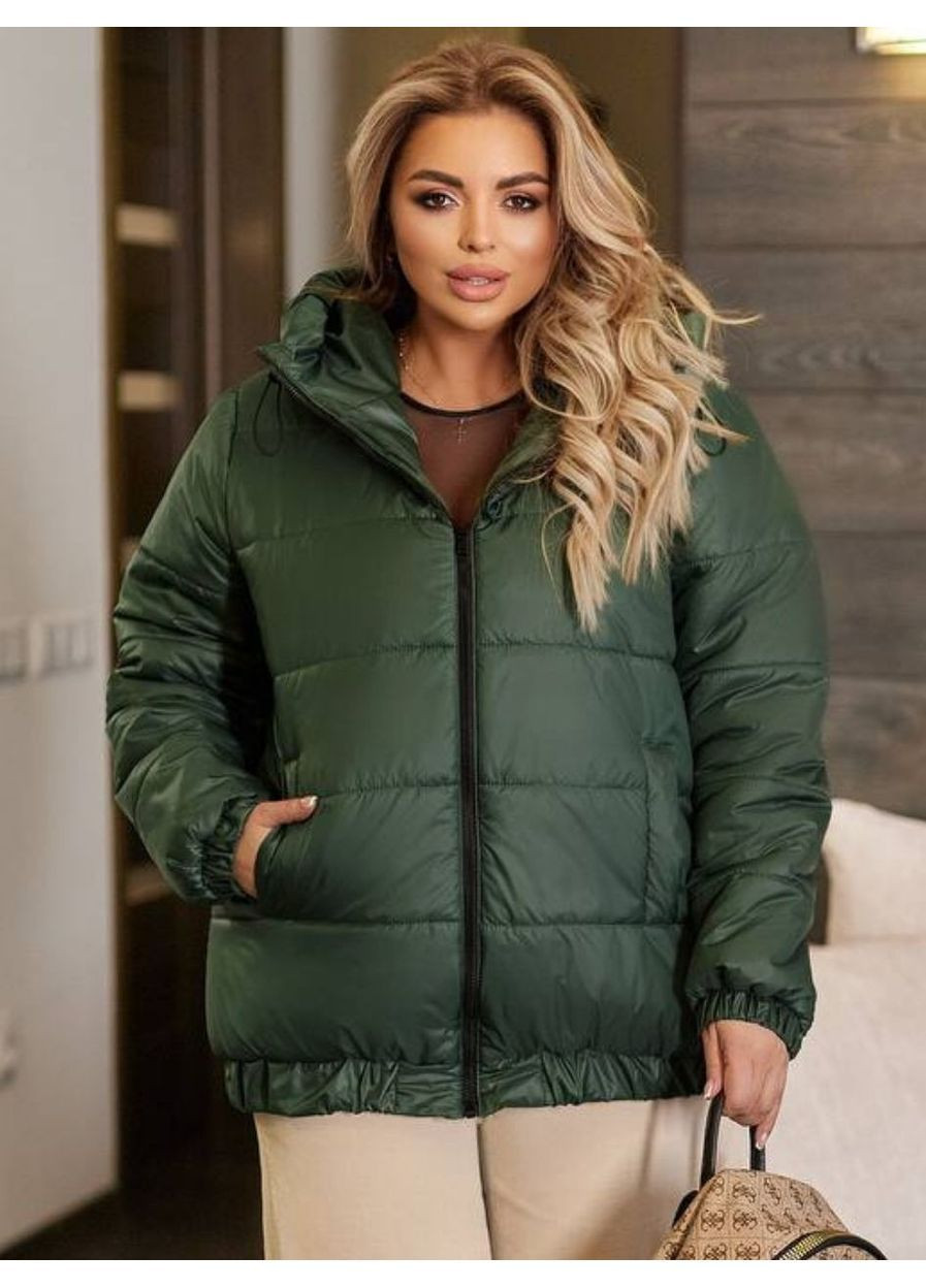 Темно-зеленая демисезонная куртка женская осень весна No Brand