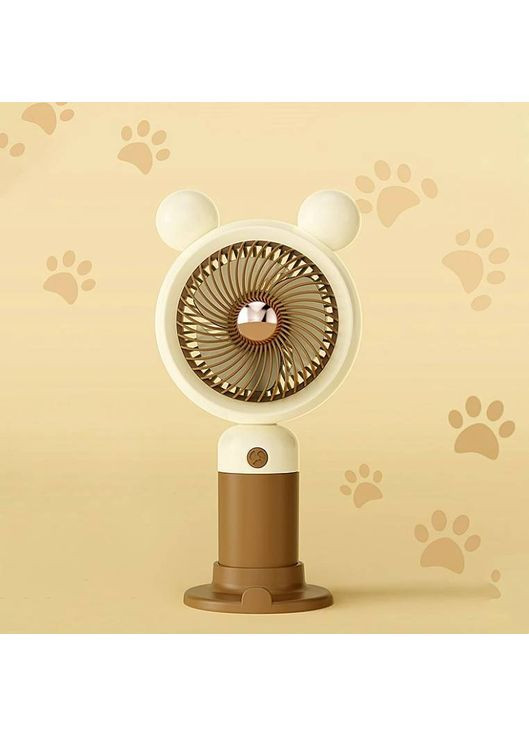 Ручной аккумуляторный мини вентилятор с ушками подставкой для телефона 3 режимами зарядка USB Коричневый No Brand (361385285)