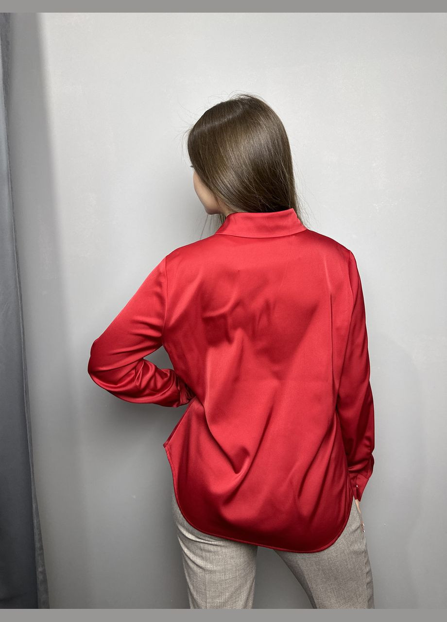 Красная блузка женская дизайнерская красная на пуговицах mkjl30775 Modna KAZKA