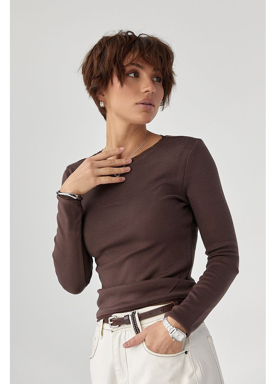 Однотонний лонгслів з сітчастою окантовкою Lurex (369776103)