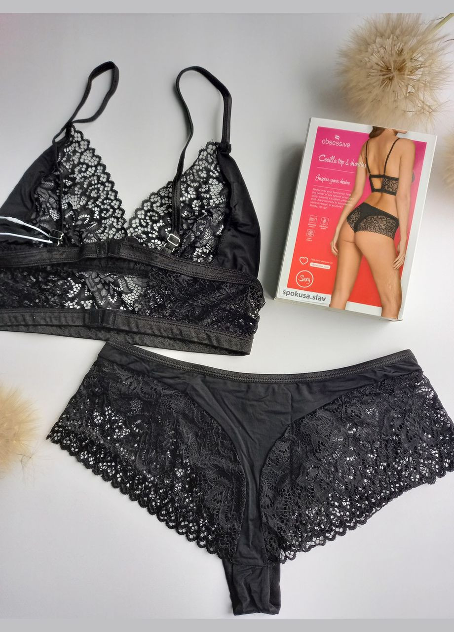 Черный демисезонный комплект женский кружевной чёрный л/хл cecilla top&shorties Obsessive