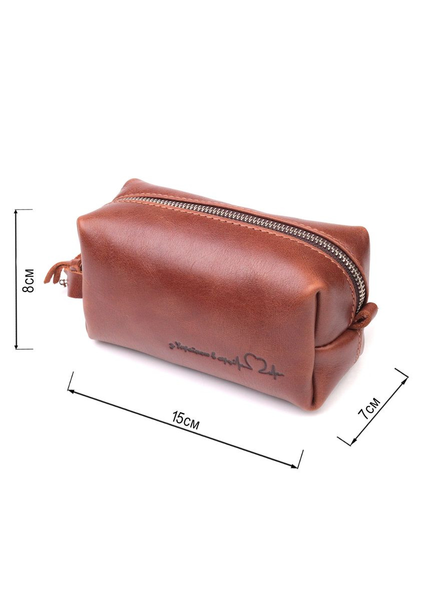 Косметичка з натуральної шкіри з ручкою на блискавці для дрібниць Світло-коричнева (sku_16762) No Brand (328922128)