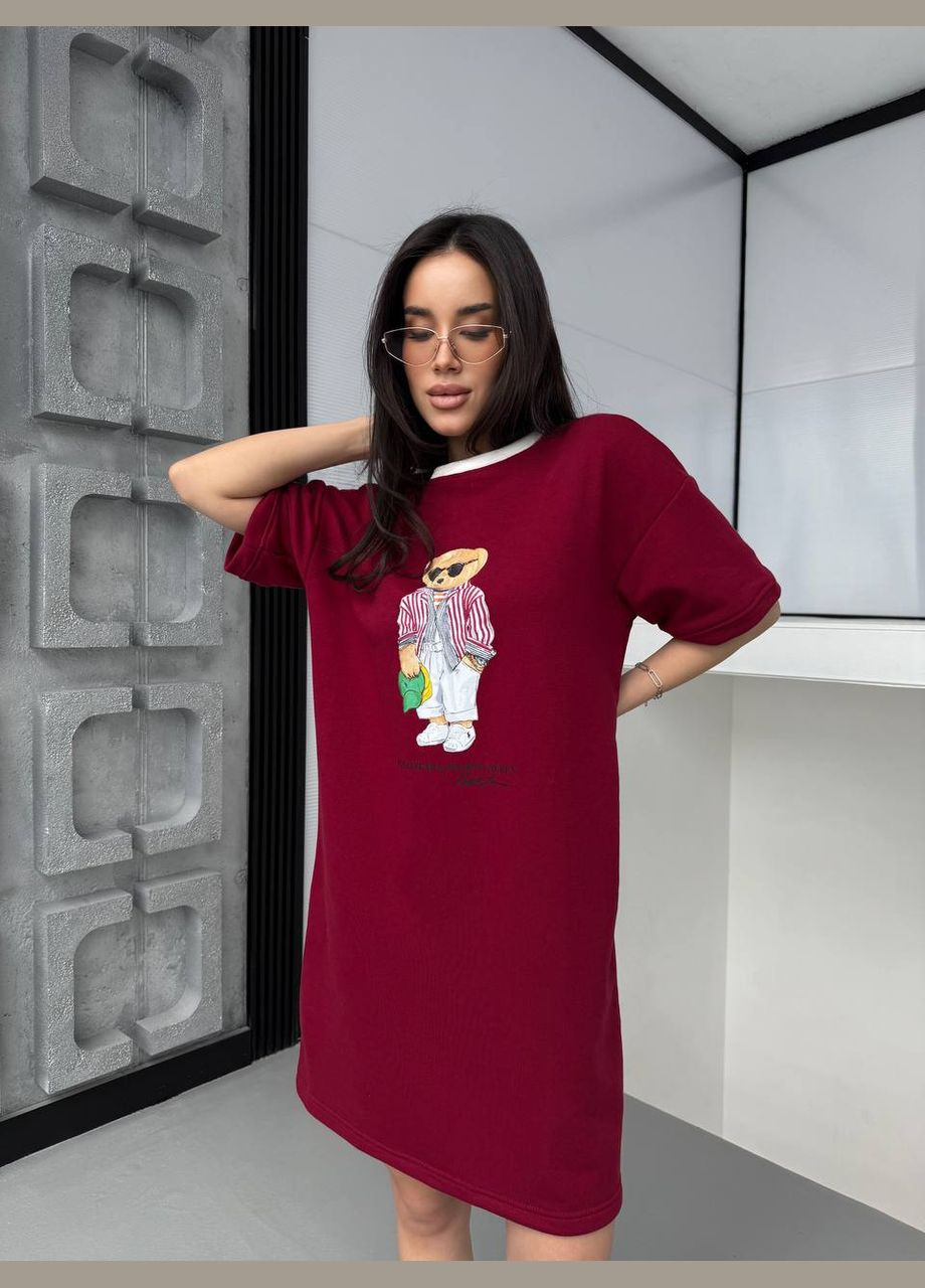 Бордова повсякденний жіноча сукня-футболка Україна мультикам