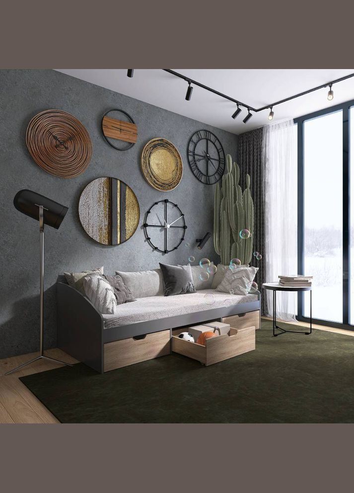 Ліжко односпальне з ящиками Комфорт 3 193х84х59 см /Дуб сонома (EVR-071214) Еверест (329296622)