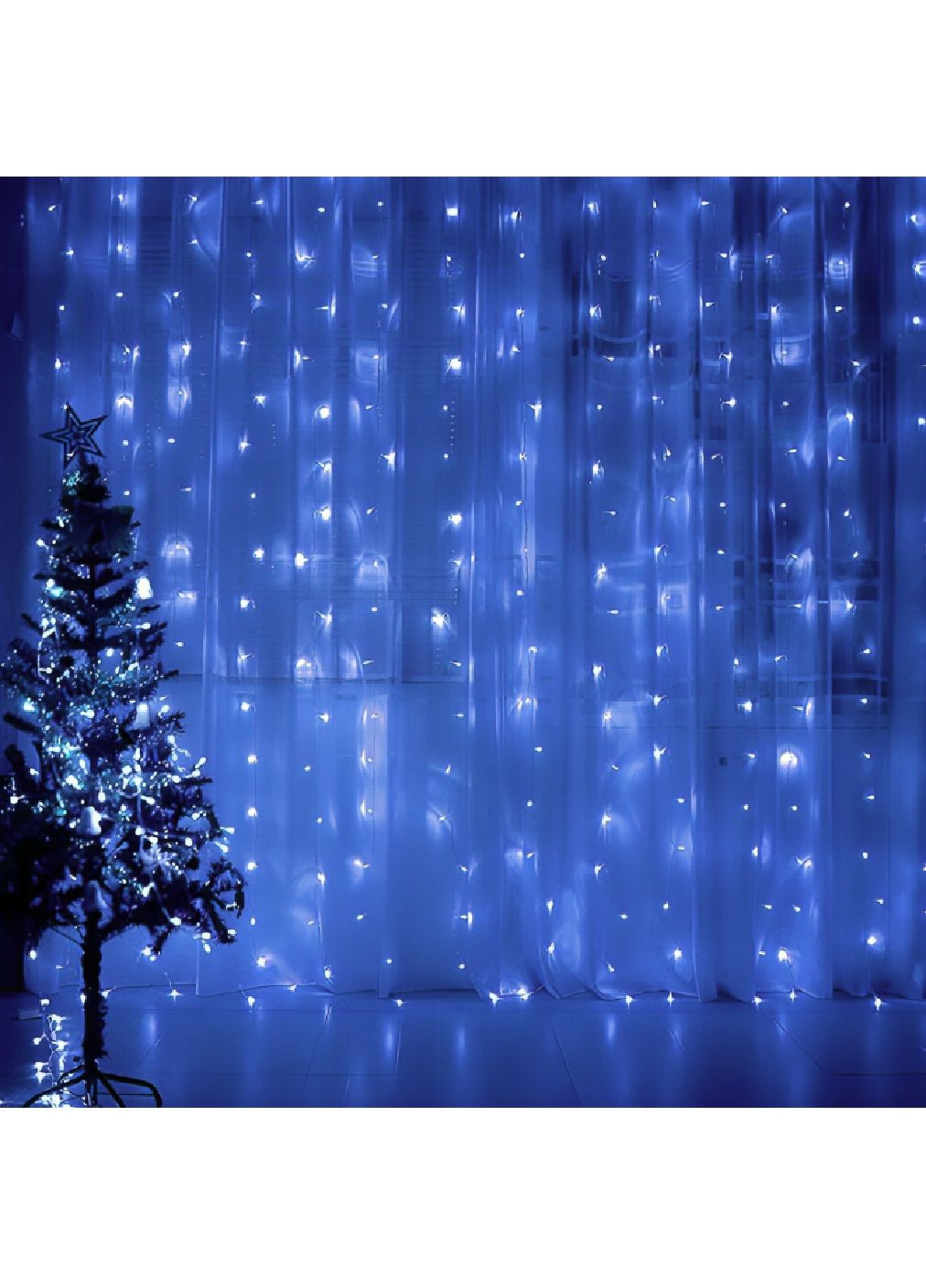Светодиодная комнатная праздничная гирлянда штора водопад на окно с работой от сети 2х2 м 240 LED (478582-Prob) Синяя Unbranded (307194485)