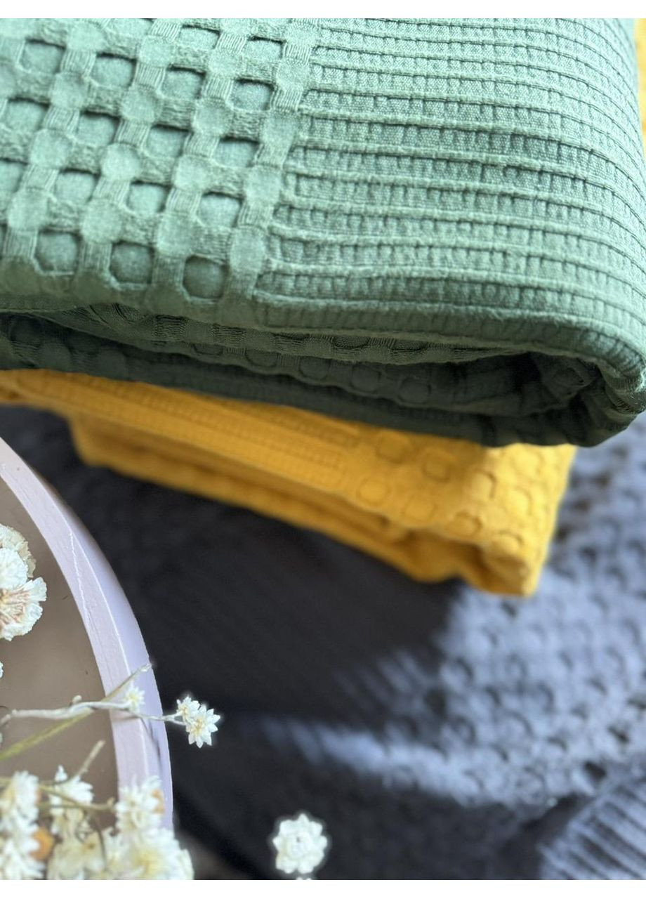 Покривало Марокко вафельне бавовняне темно-зеленого кольору ZEINTEX (315346988)