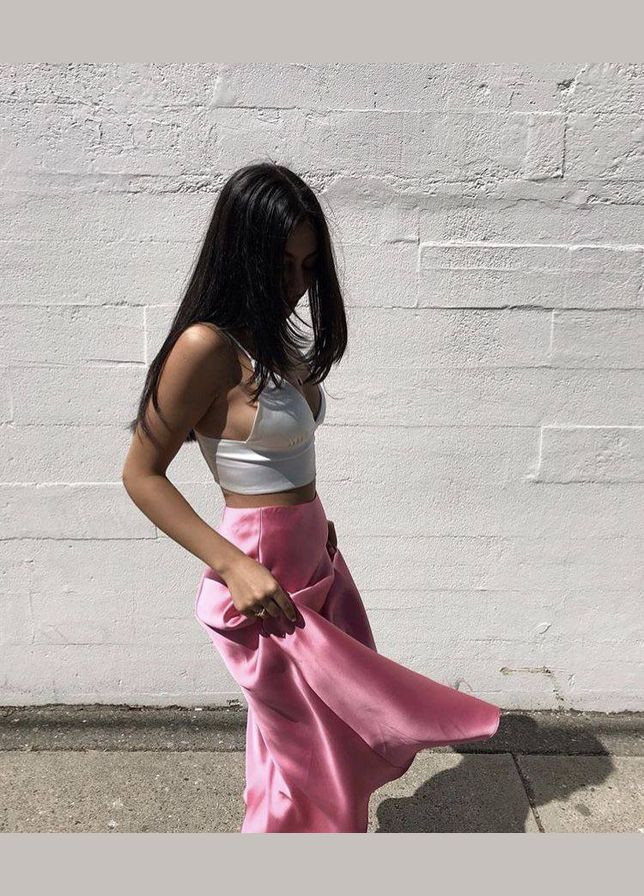 Розовая повседневная однотонная женская атласная юбка макси Avanti