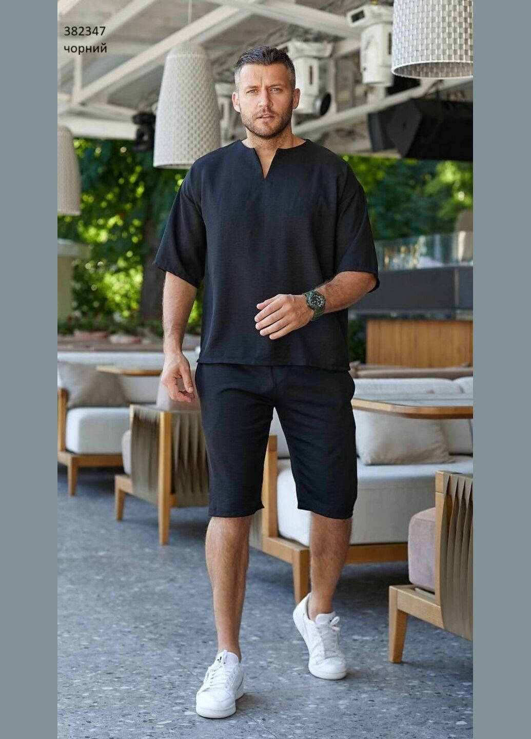 Чорний літній костюм чоловічий No Brand