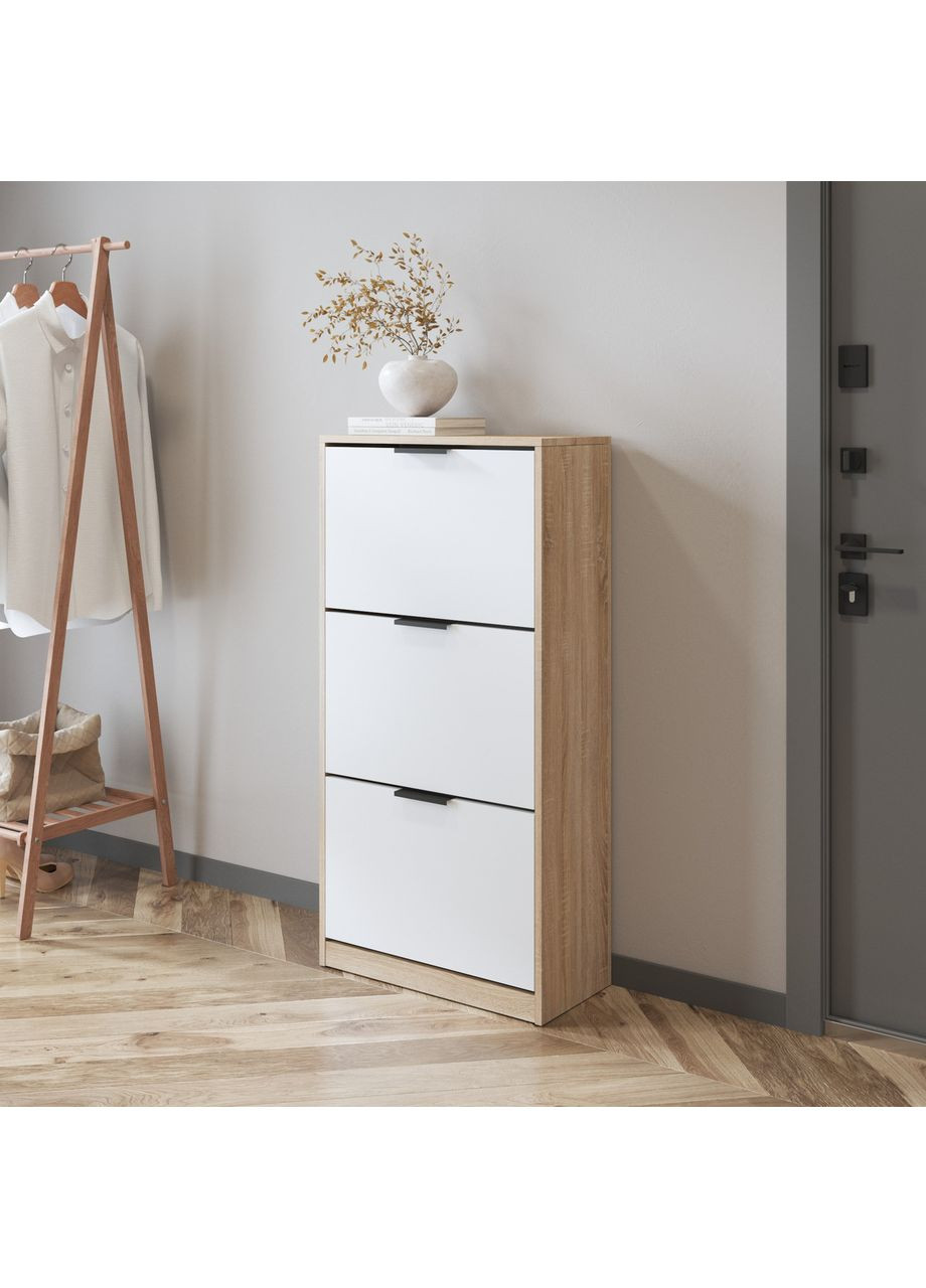 Тумба для взуття на 3 відділення для передпокою 600x1190x280 дуб сонома/білий (hm-45-sn-wh) VAYS (363134937)