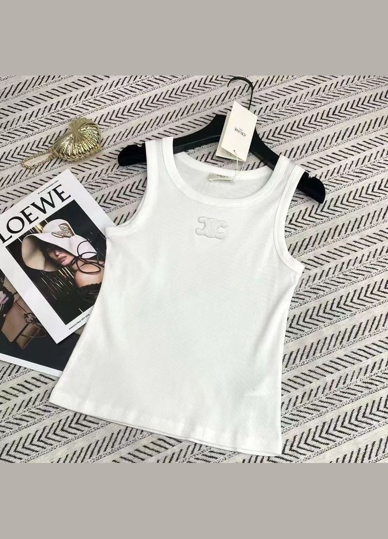 Жіноча майка в рубчик CELINE Anagram tank top Білий No Brand — 339596885