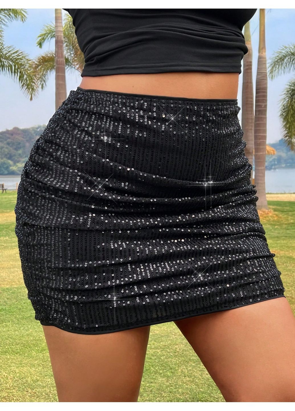 Черная однотонная юбка SHEIN