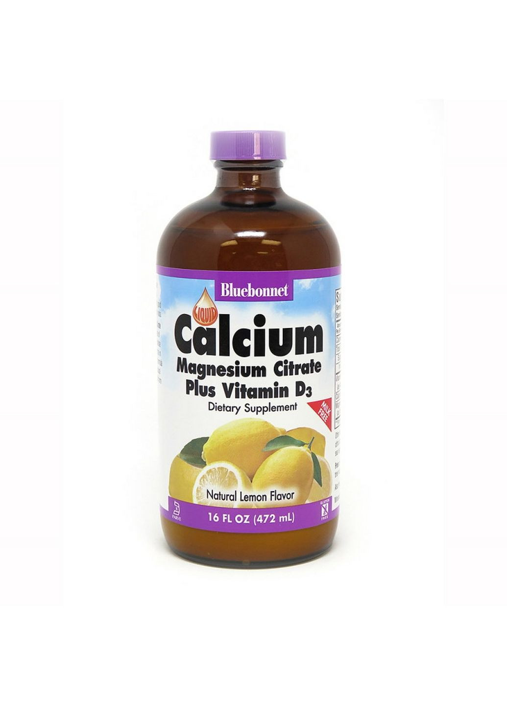 Вітаміни та мінерали Calcium Magnesium Citrate plus Vitamin D3, 472 мл Лимон Bluebonnet Nutrition (293342119)