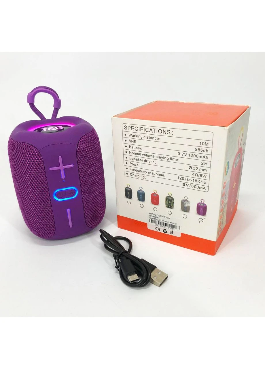 Портативна Bluetooth колонка TG658 8W з RGB підсвічуванням бездротова портативна потужна. Колір: фіолетовий TG (397594364)