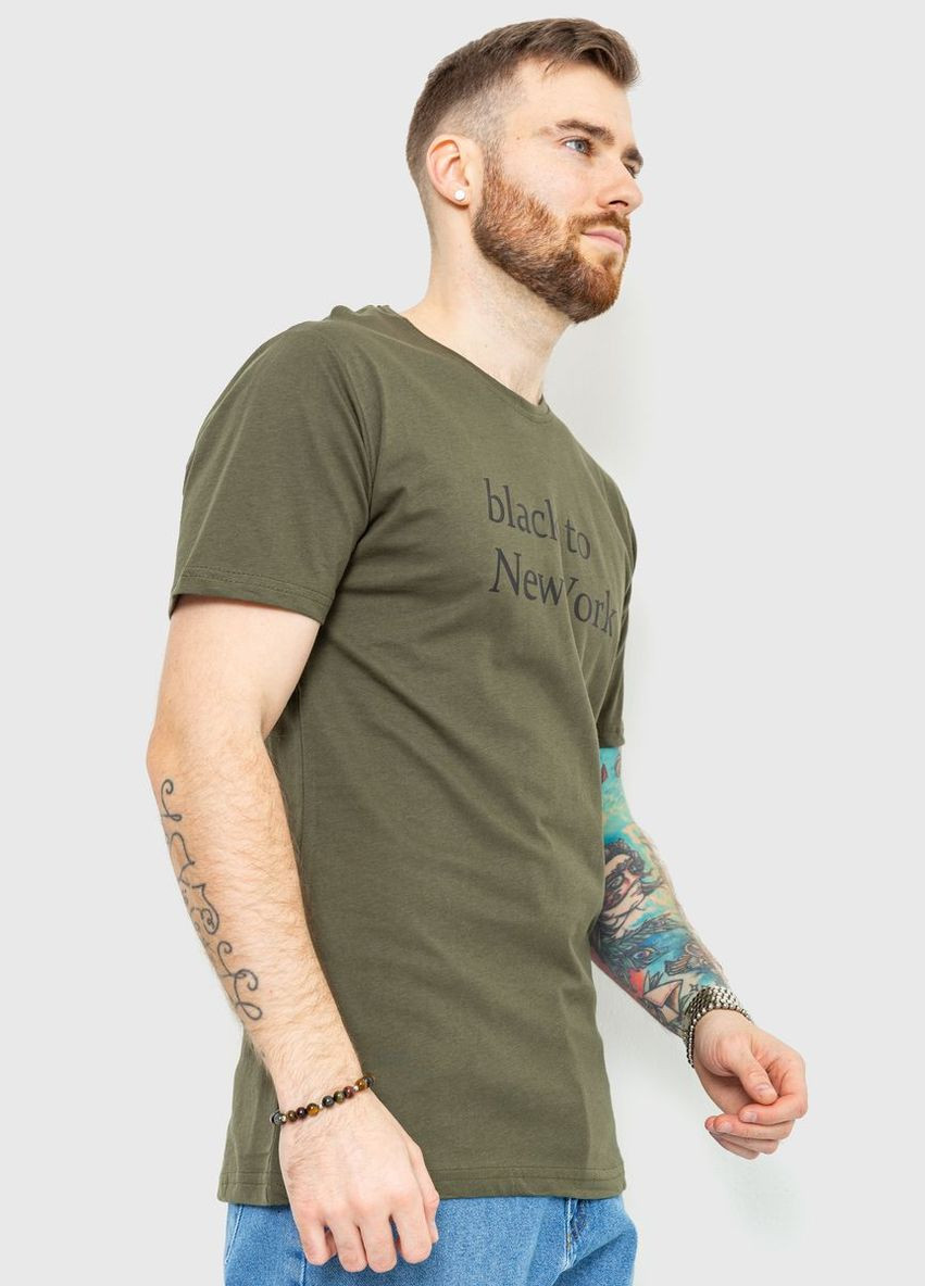 Хаки (оливковая) футболка мужская с принтом, цвет бордовый, Ager