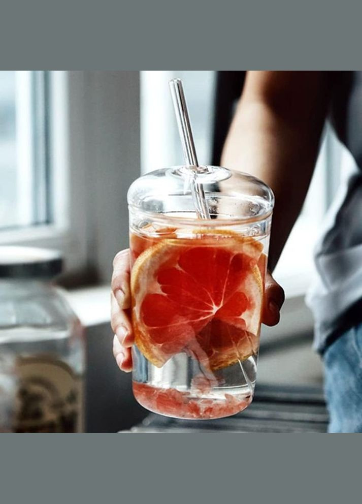 Стеклянный стакан с крышкой и трубочкой для смузи, коктейлей, айс кофе - Juice 450 мл More (300078523)