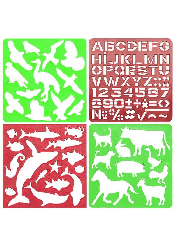 Набір з 2-ох трафаретів "Тварини, рибі, літери" No Brand (322575541)