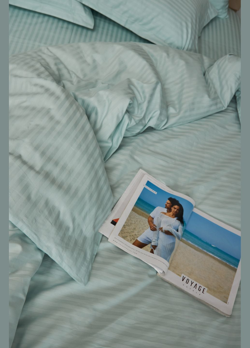 Комплект постільної білизни полуторний євро 160х220 наволочки 4х70х70 Satin Stripe (MS-820000614) Moon&Star Stripe Mint (284416127)