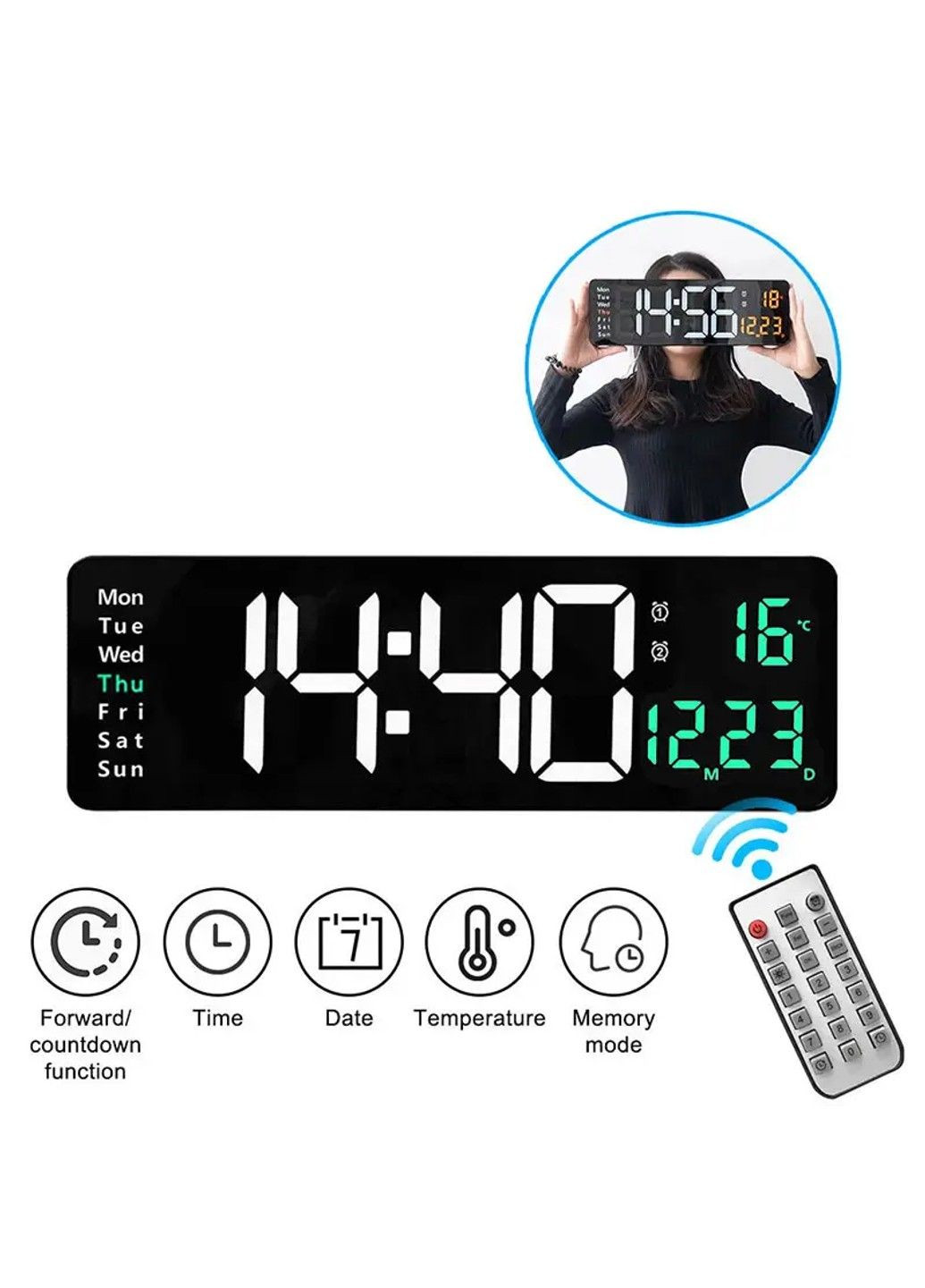 Настенные электронные часы с большими цифрами, термометр, календарь, секундомер, таймер, пульт MiClock Xiaomi (292312864)