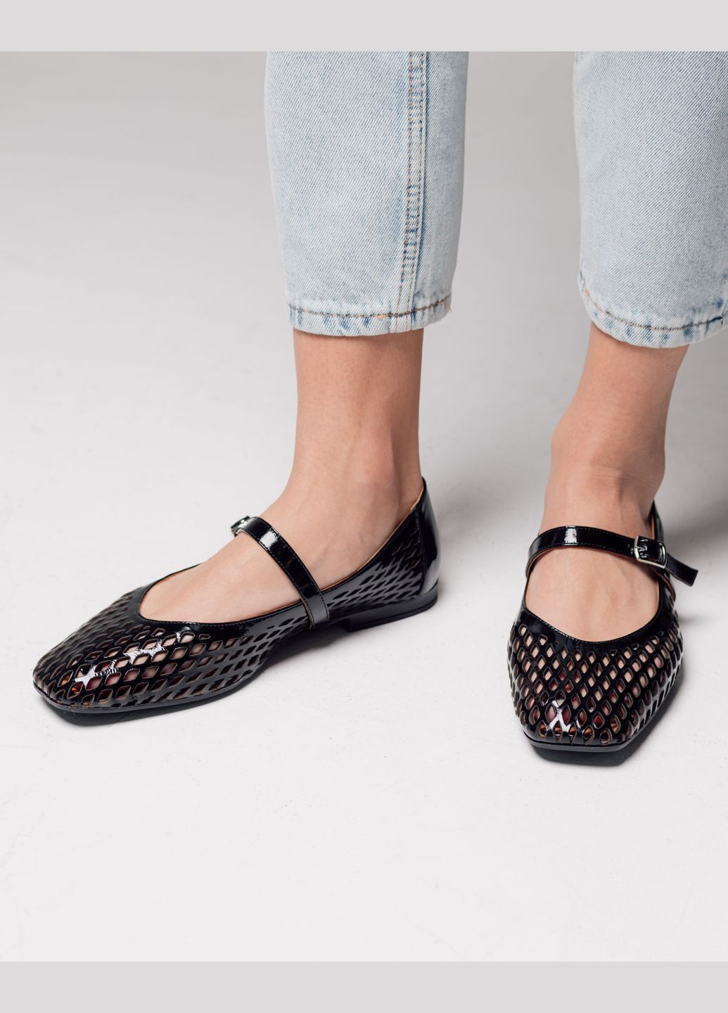 Женские балетки перфорированные Krula | чёрные перфорация натуральная кожа (322029602)