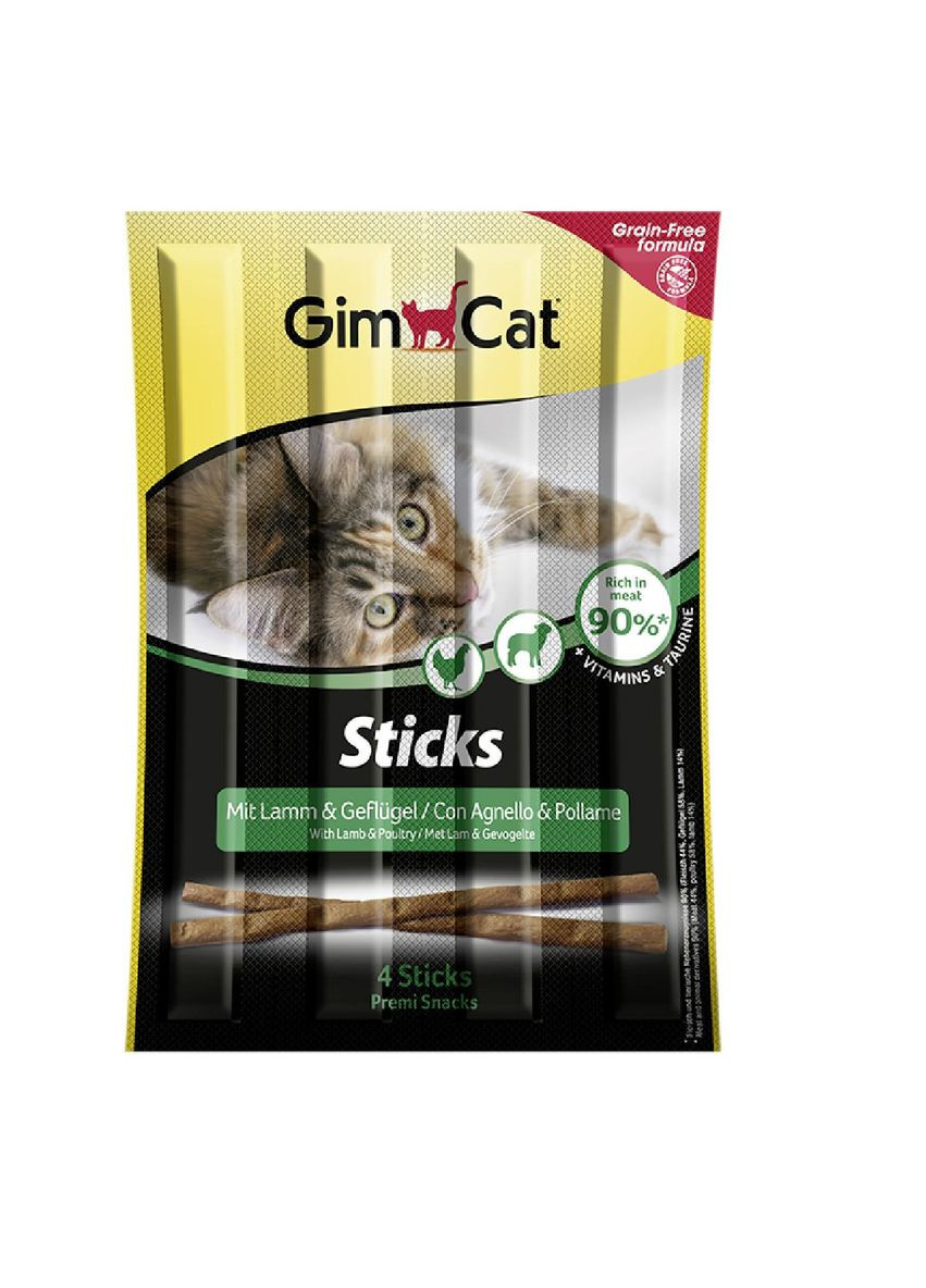 Ласощі для кішок GimCat Sticks Lamb and Poultry, 4 шт Gimpet (292258957)