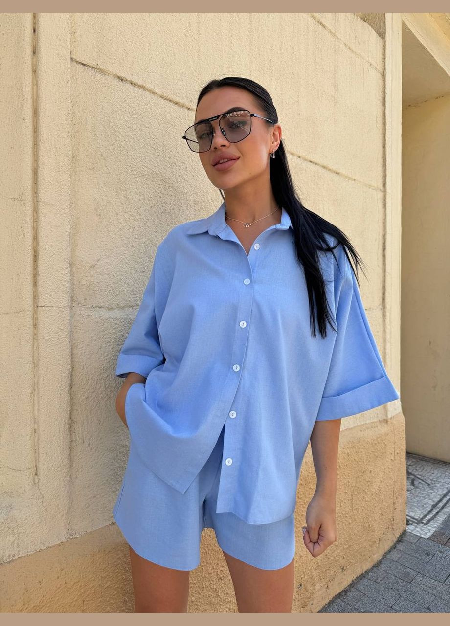 Женский льняной костюм с рубашкой и шортами. Avanti (341088989)