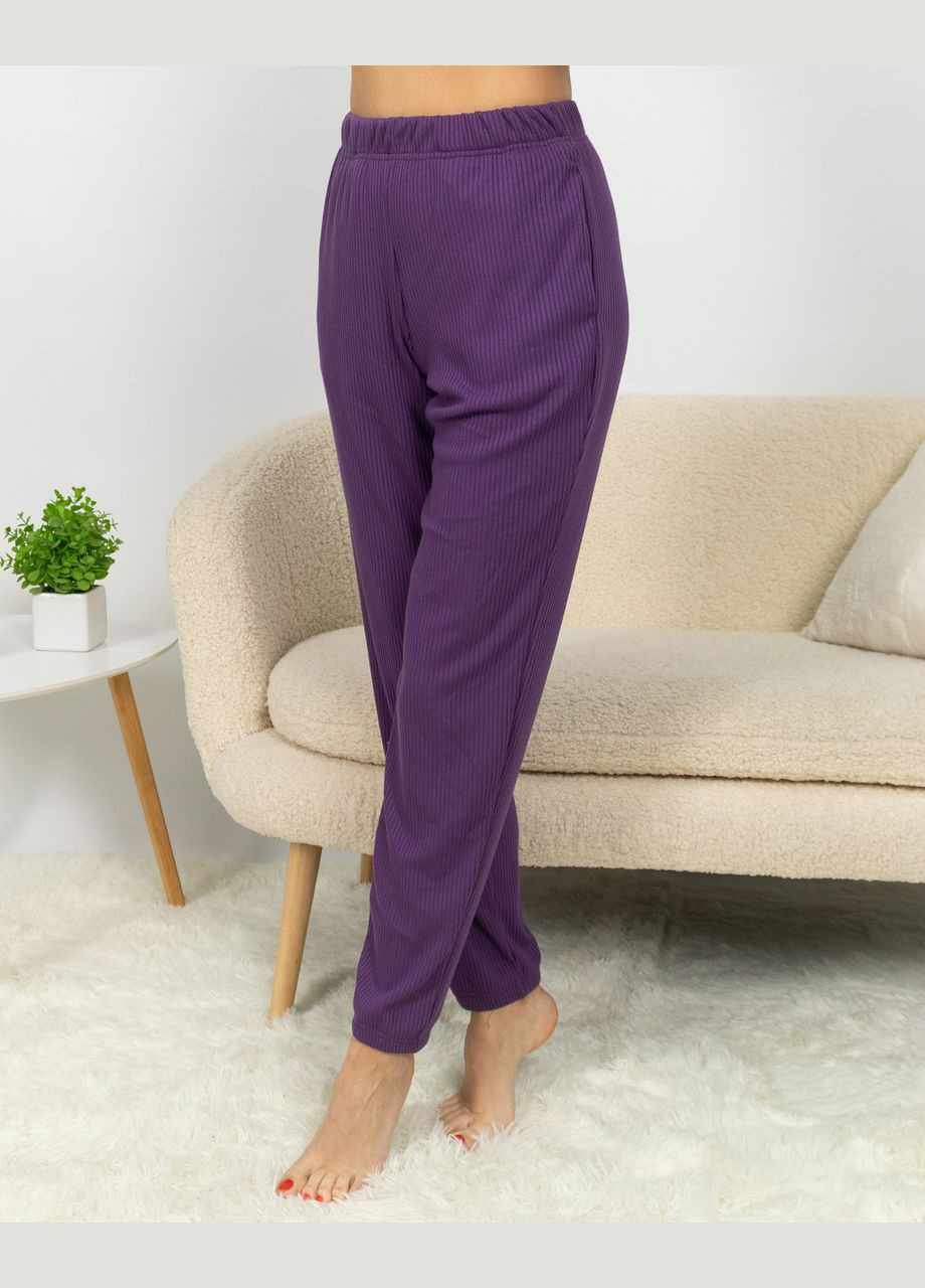 Темно-фиолетовая всесезон пижама женская из рубчика футболка и штаны темно-сиреневый Maybel