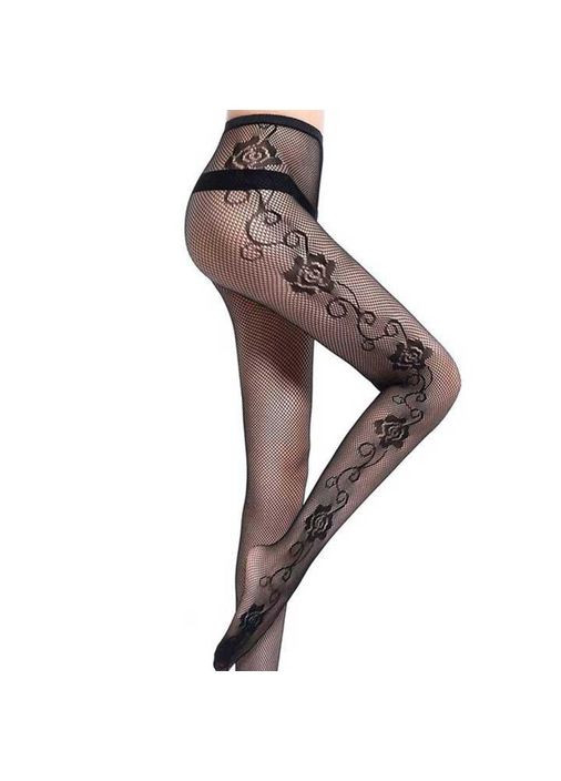 Колготки с узором "Роза" One size Черный K000680 No Brand (366888148)