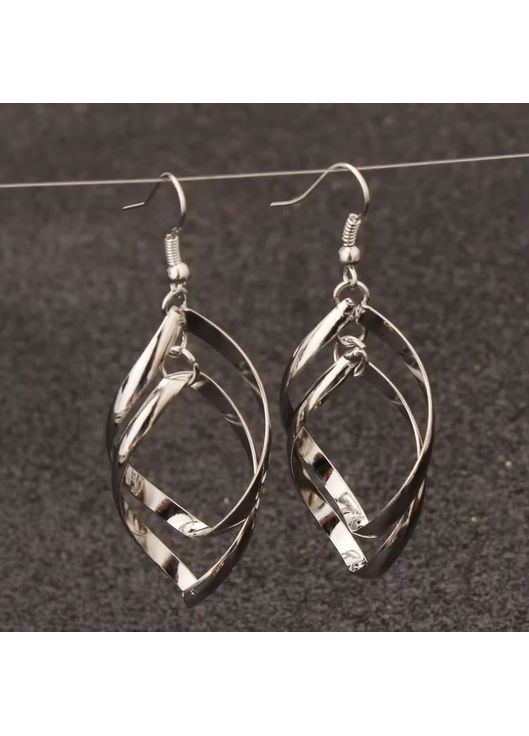 Серьги двойной ромб серебристые в виде ромба волнистые линии No Brand (339103974)