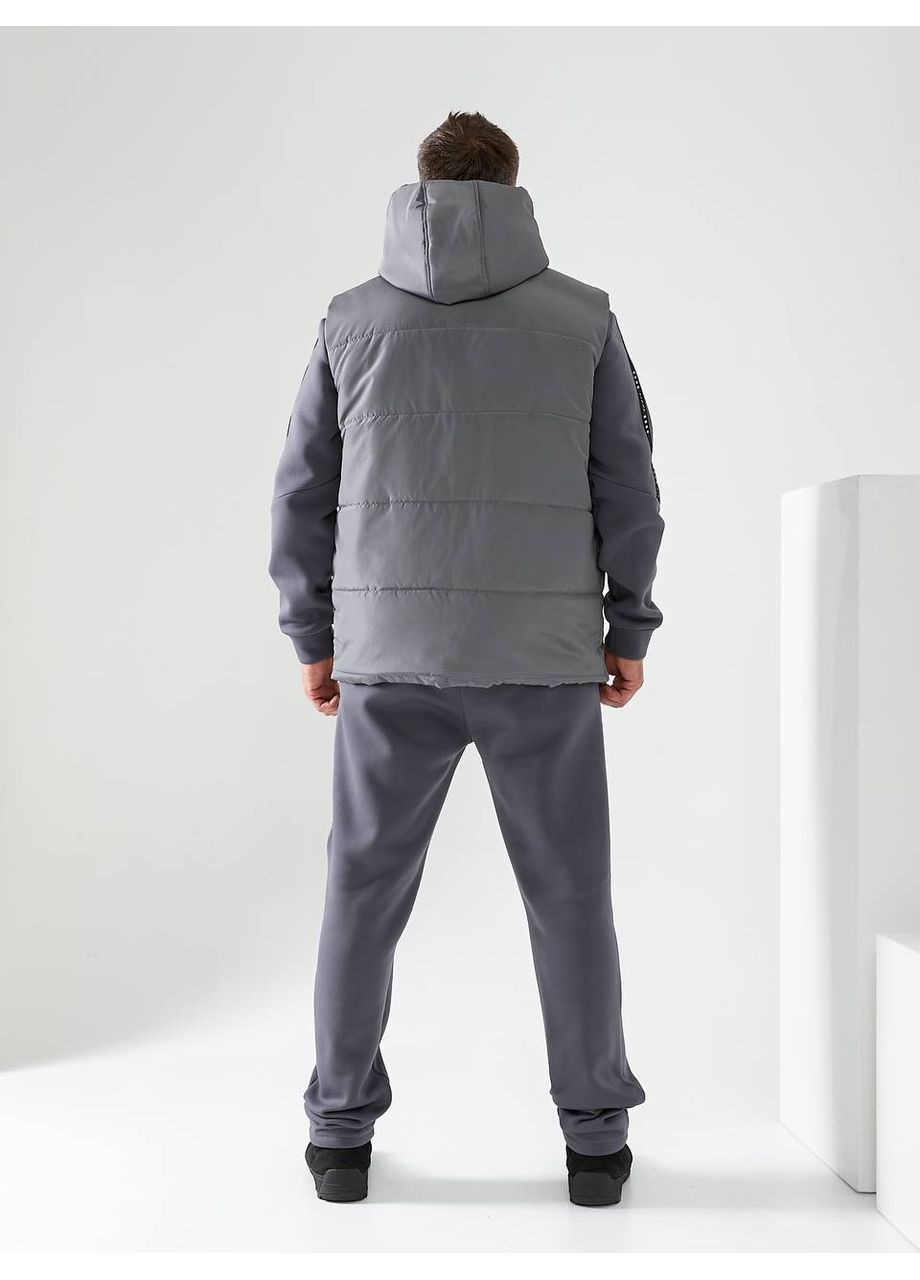 Темно-сірий демісезонний чоловічий костюм 3-ка – жилет, світшот та штани-3 трійка Україна