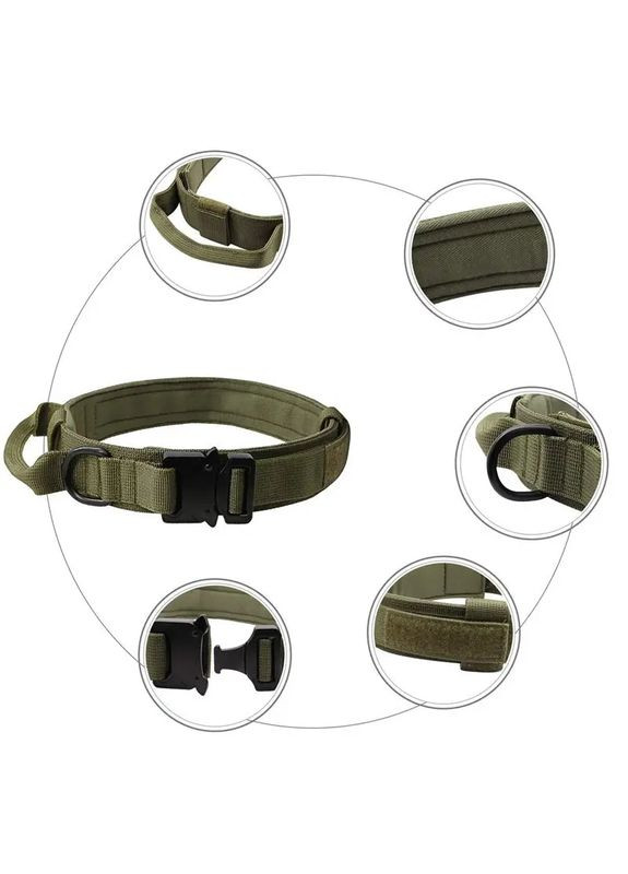 Комплект сверхпрочный тактический поводок + ошейник для собак зеленый размер No Brand (302372368)