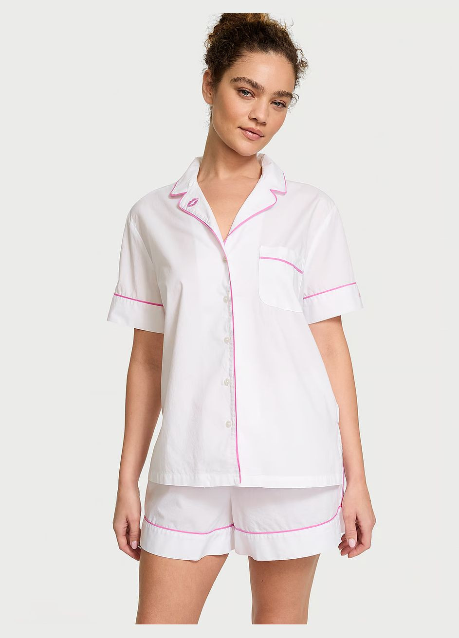 Біла всесезон heritage cotton short pajama set бавовняна білий Victoria's Secret