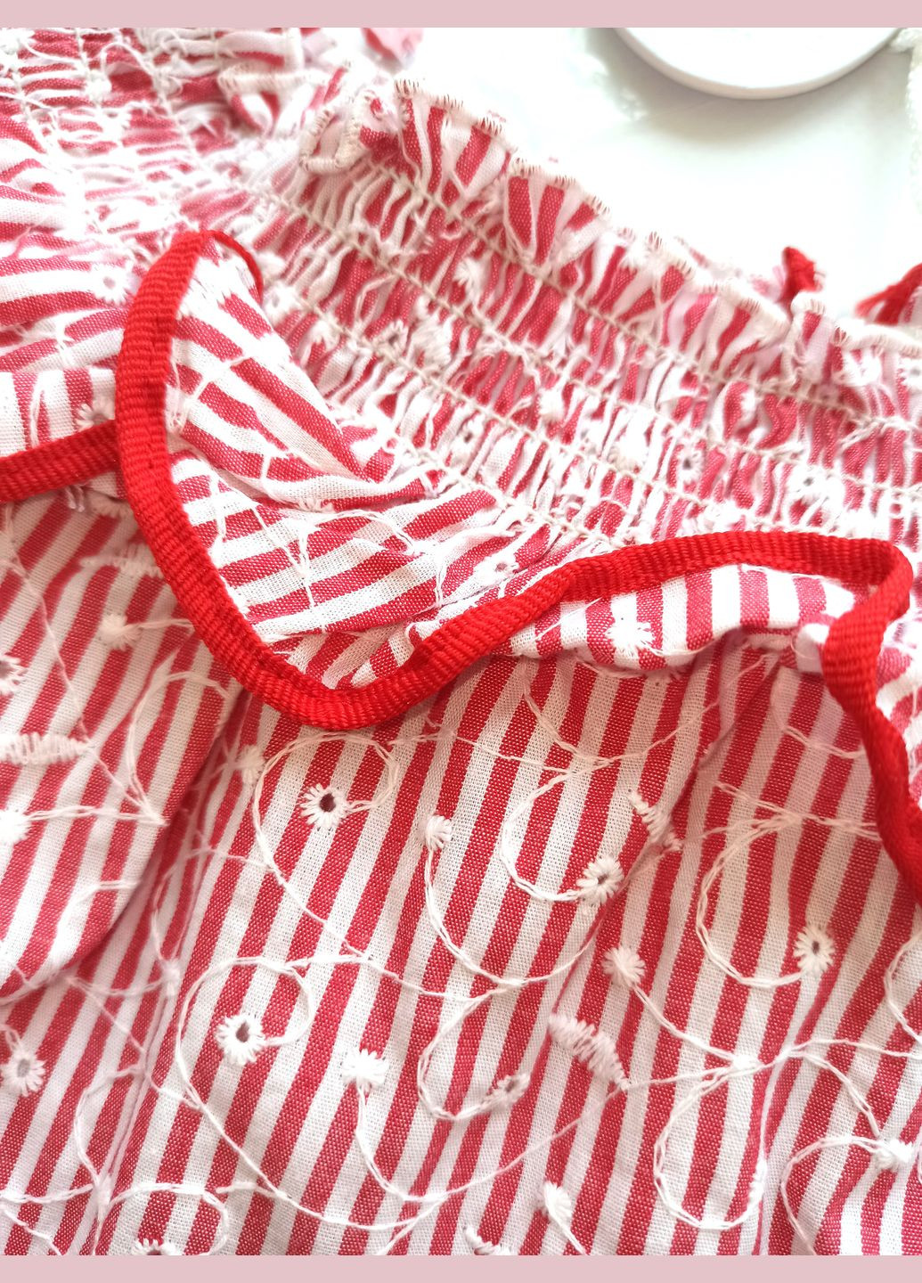 Червона літня топ-блуза для дівчини tf18445 червоно-біла прошва бавовна To Be Too