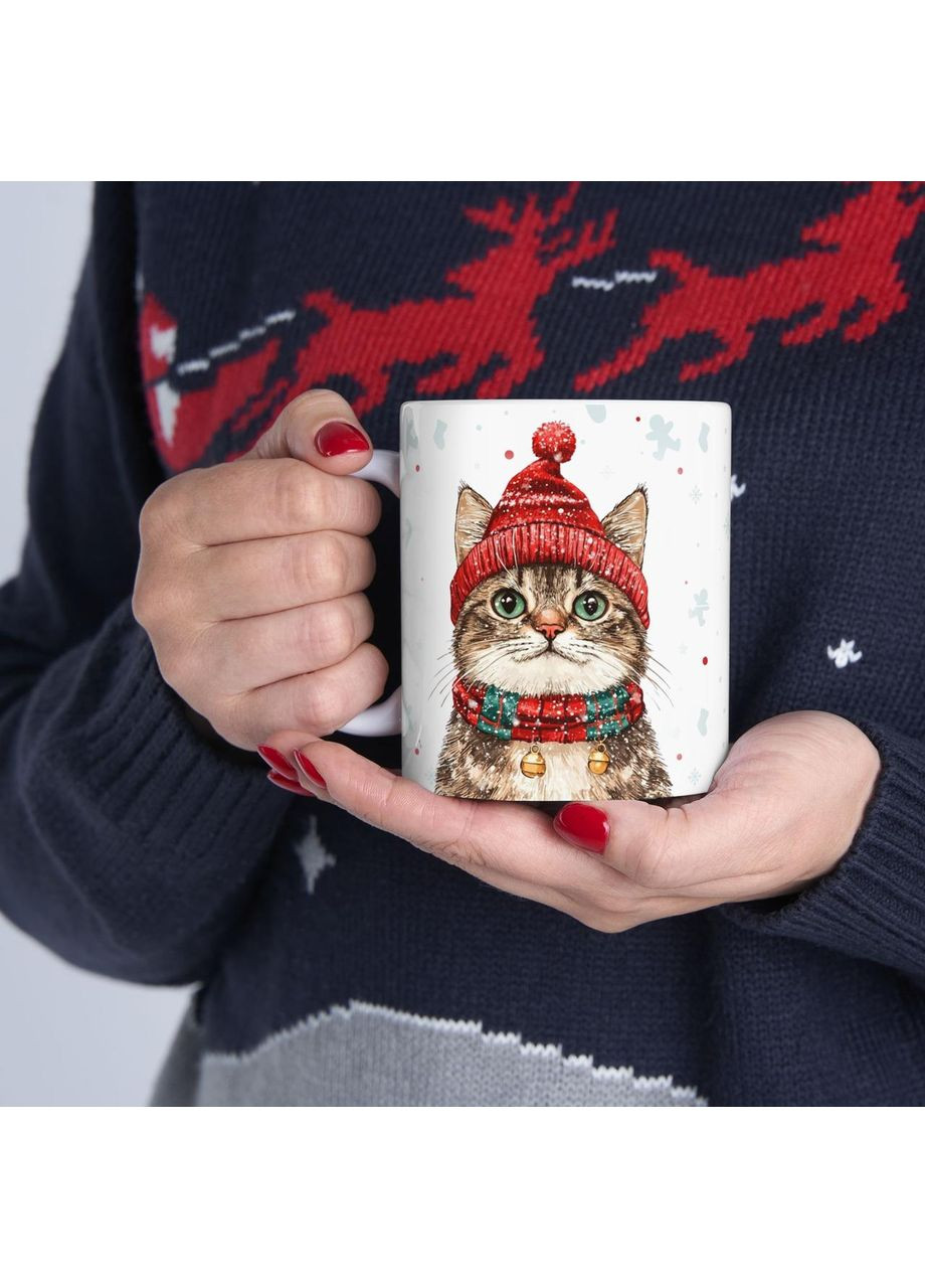 Чашка з принтом "Різдвяний котик" No Brand (368671477)