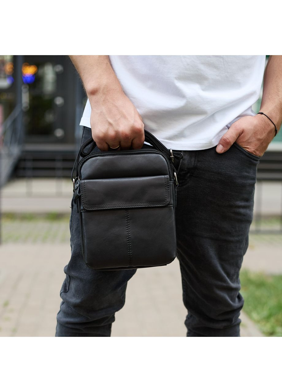 Сумка-барсетка мужская через плечо кожаная гладкая черная TD-86573 Tiding Bag (351507963)