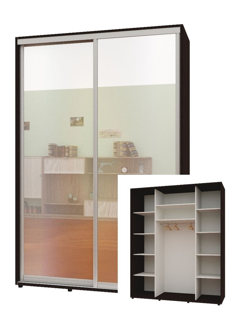 Шкаф-купе двухдверный Комфорт Мебель 160*60*220 см Венге 2 двери Зеркало Макси Комфорт Меблі (360466386)