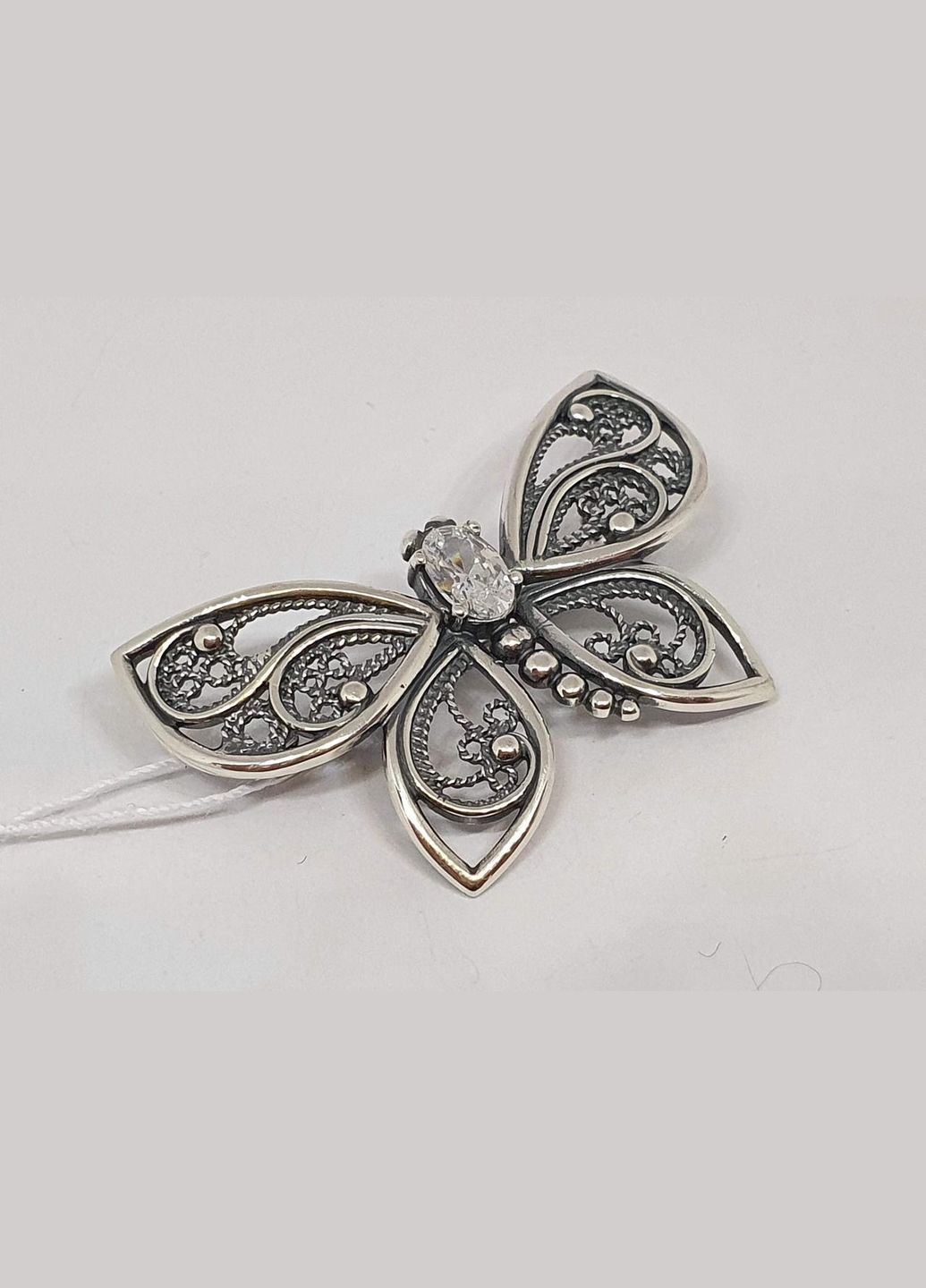 Срібна брошка Метелик з фіанітами. 9532 Ірій (290186210)