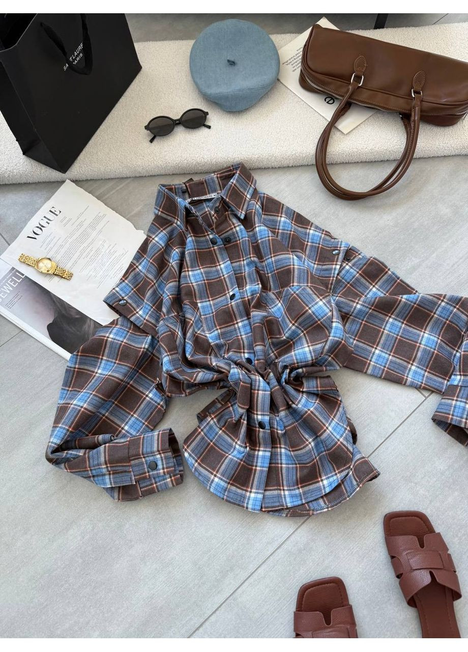 Женская шоколадно-синяя рубашка No Brand (358494923)