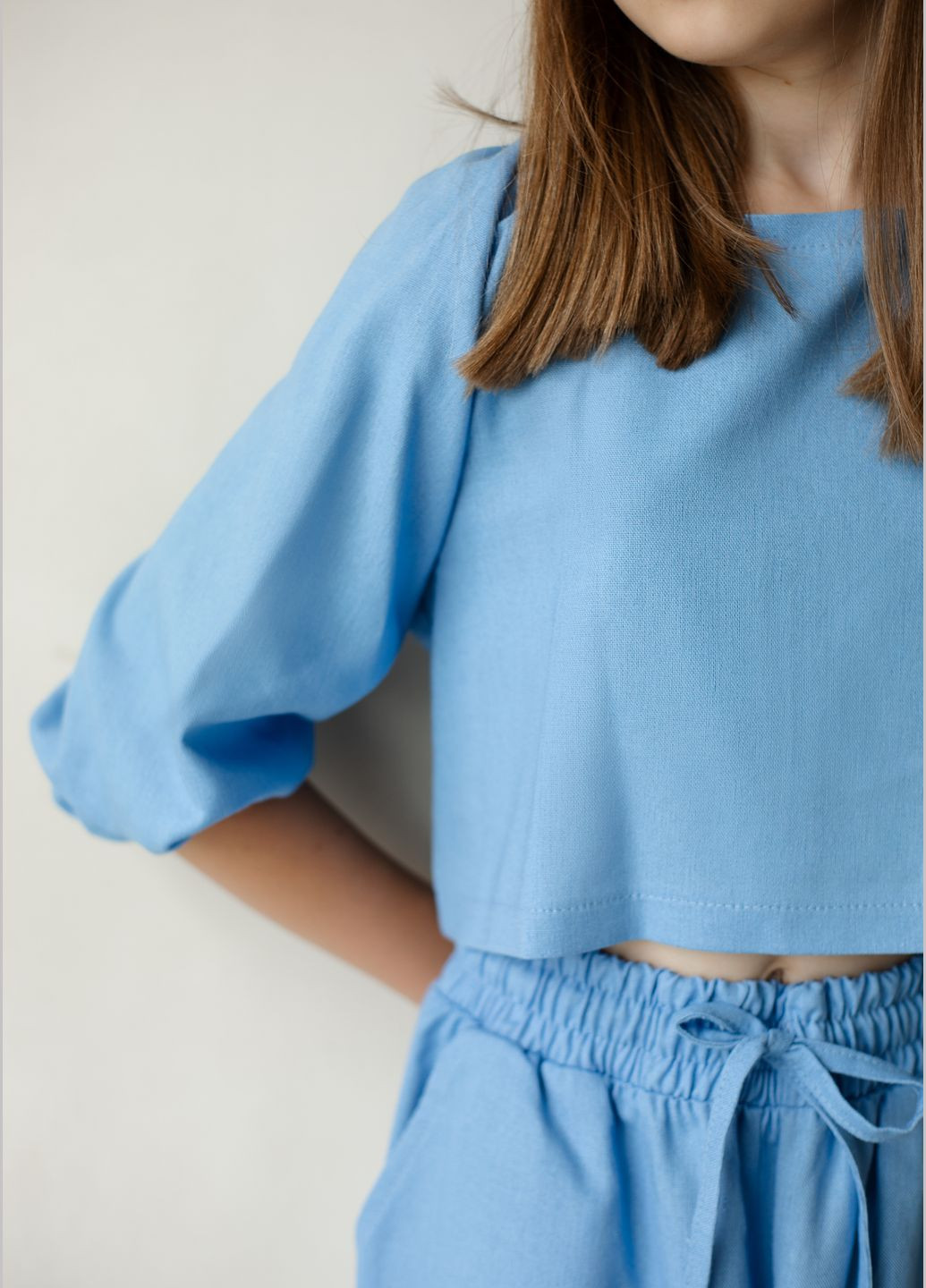 Блакитний літній лляний костюм для дівчинки "prettу" (блакитний) брючний No Brand