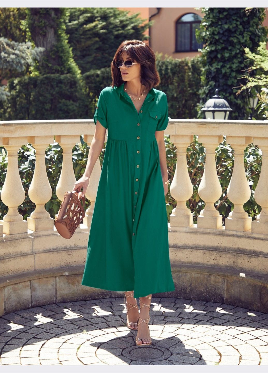 Зеленое платье-рубашка длины макси зелёное Dressa