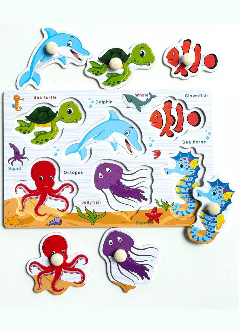 Деревянные пазлы вкладыши С 73239 Морские Жители под вкладышем есть рисунок Fun Game (338851402)