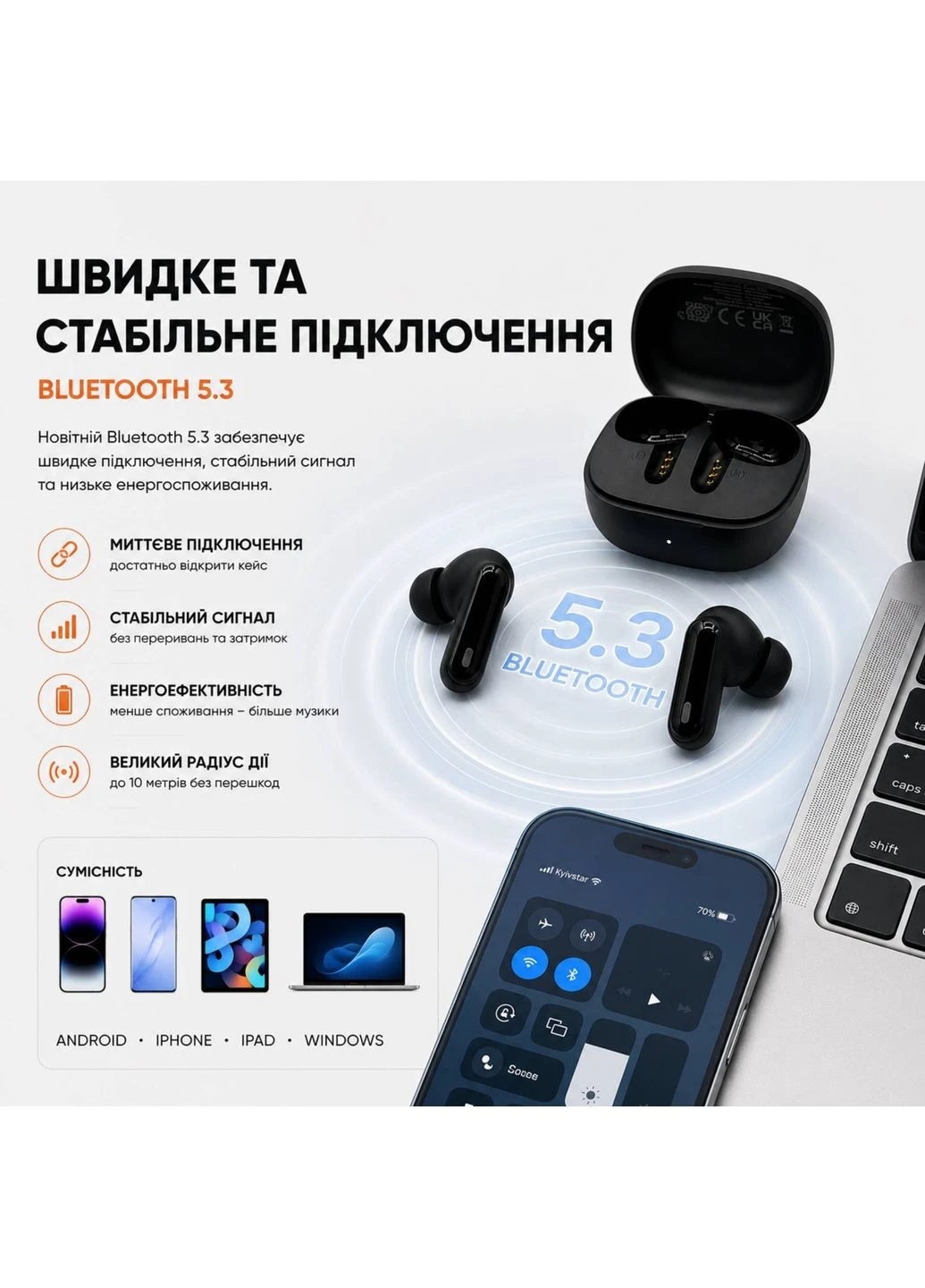 Бездротові TWS навушники Bowie WM02 Bluetooth 5.3 Black з додатком, ігровим режимом та автономністю до 25 годин Baseus (396504945)