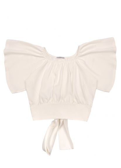 Молочная летняя элегантная блуза-топ для девушки с разрезом на спине футболка y21022 молочная Y-Clu