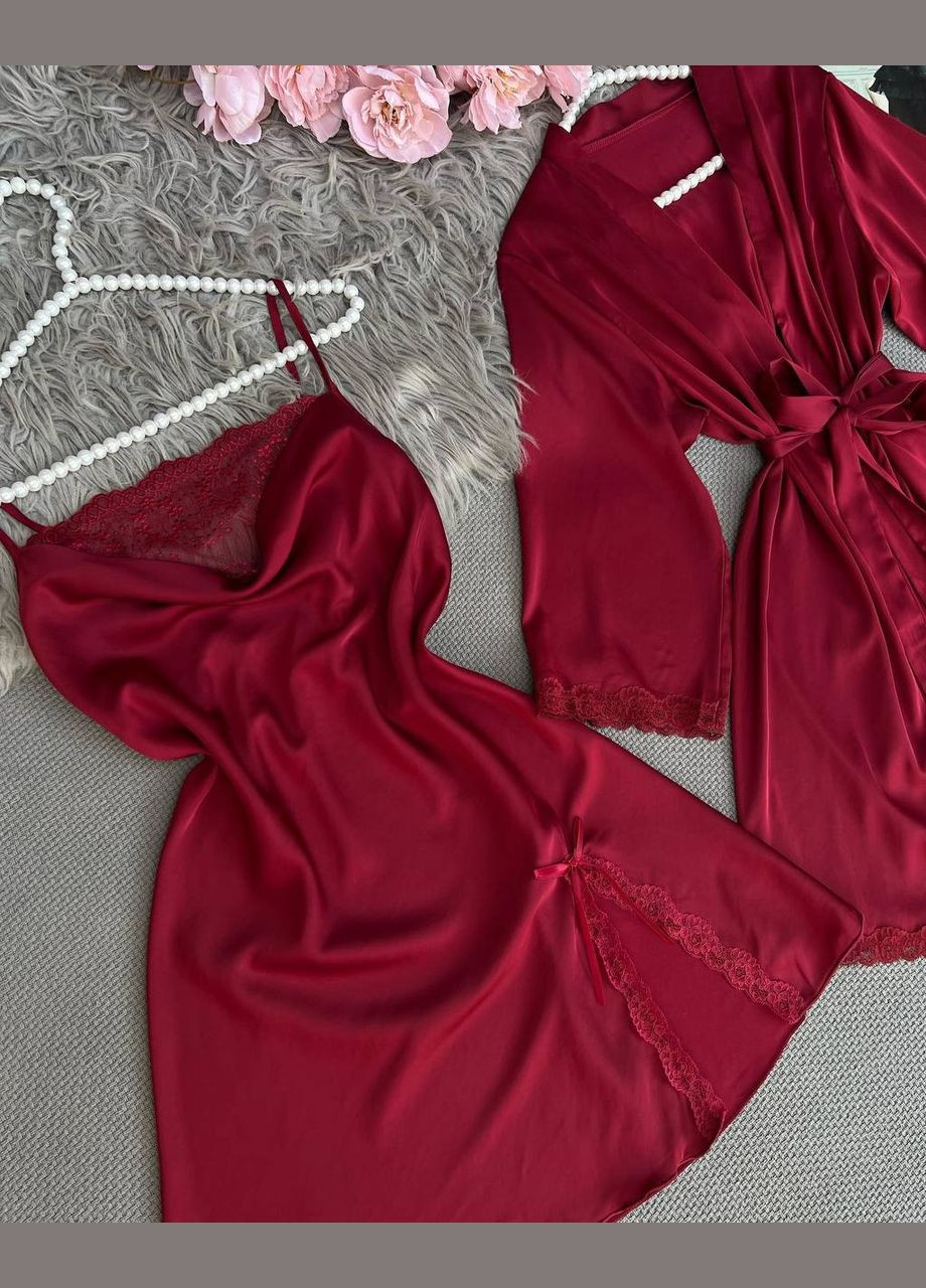 Красный демисезонный комплект из халата и рубашки Avanti