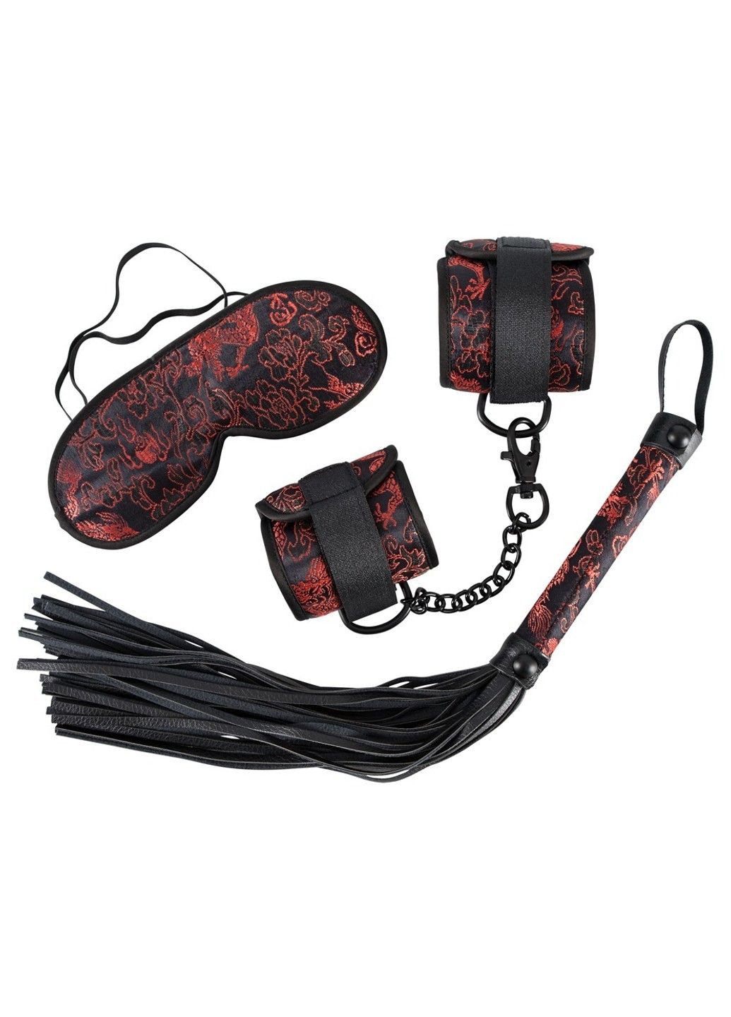 Бондажный набор из 3 предметов с кнутом и наручниками, черного цвета, Bad Kitty (289783819)