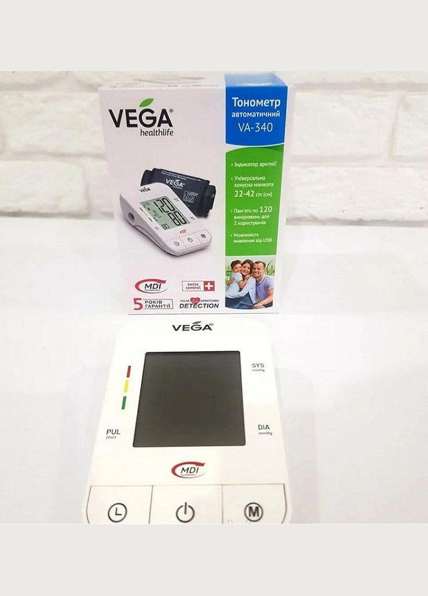 Тонометр VA340 micro USB с LUX манжетой 22-42 см гарантия 5 лет Vega (296785252)
