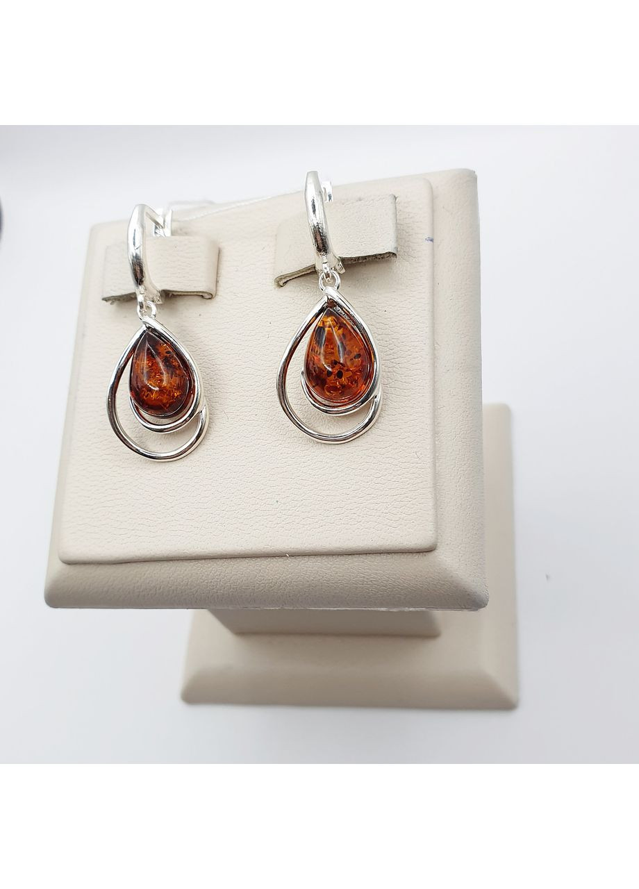 Сережки срібні з бурштином 4,7 г No Brand (369737617)