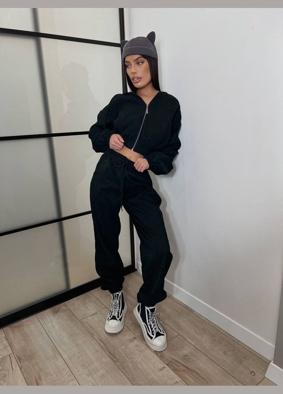 Вельветовий костюм на блискавці чорного кольору 31427 Fashion (322401916)