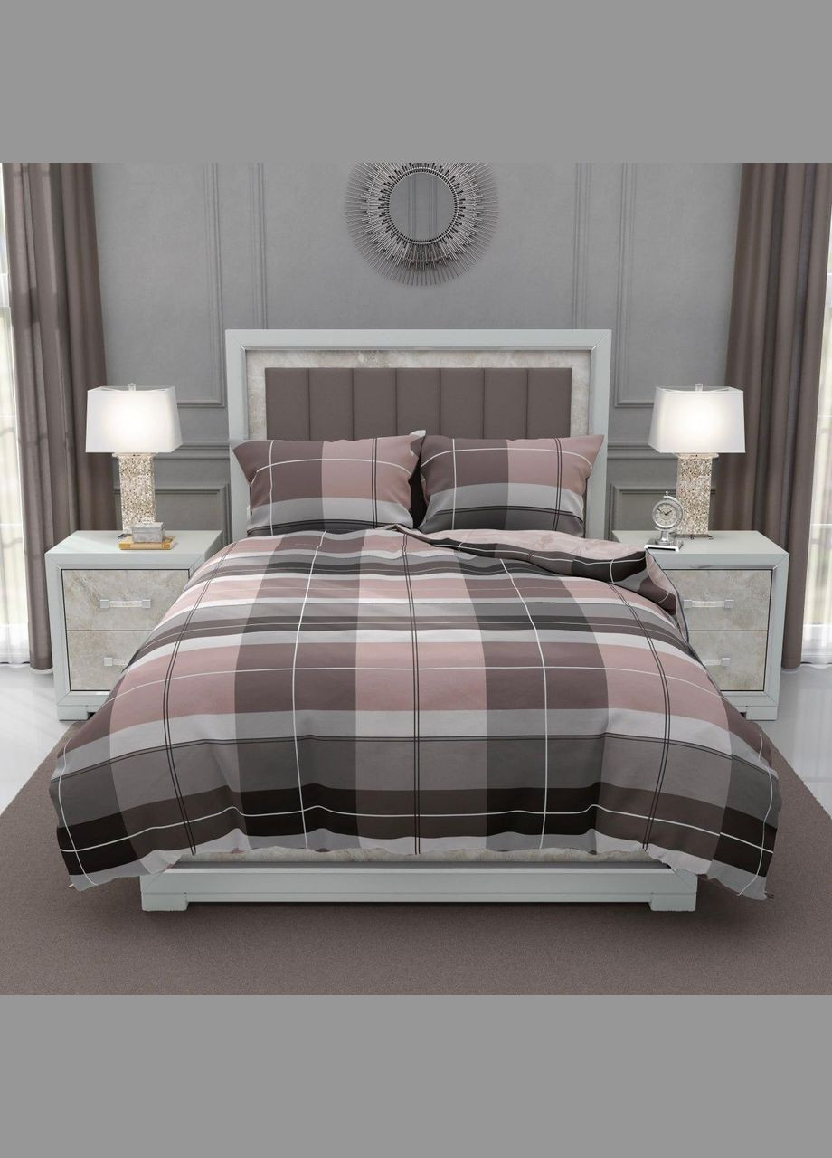 Мікрофіброва постільна білизна принт клітина Полуторний 150x210 см Коричневий (М-P-0146) No Brand (308755186)